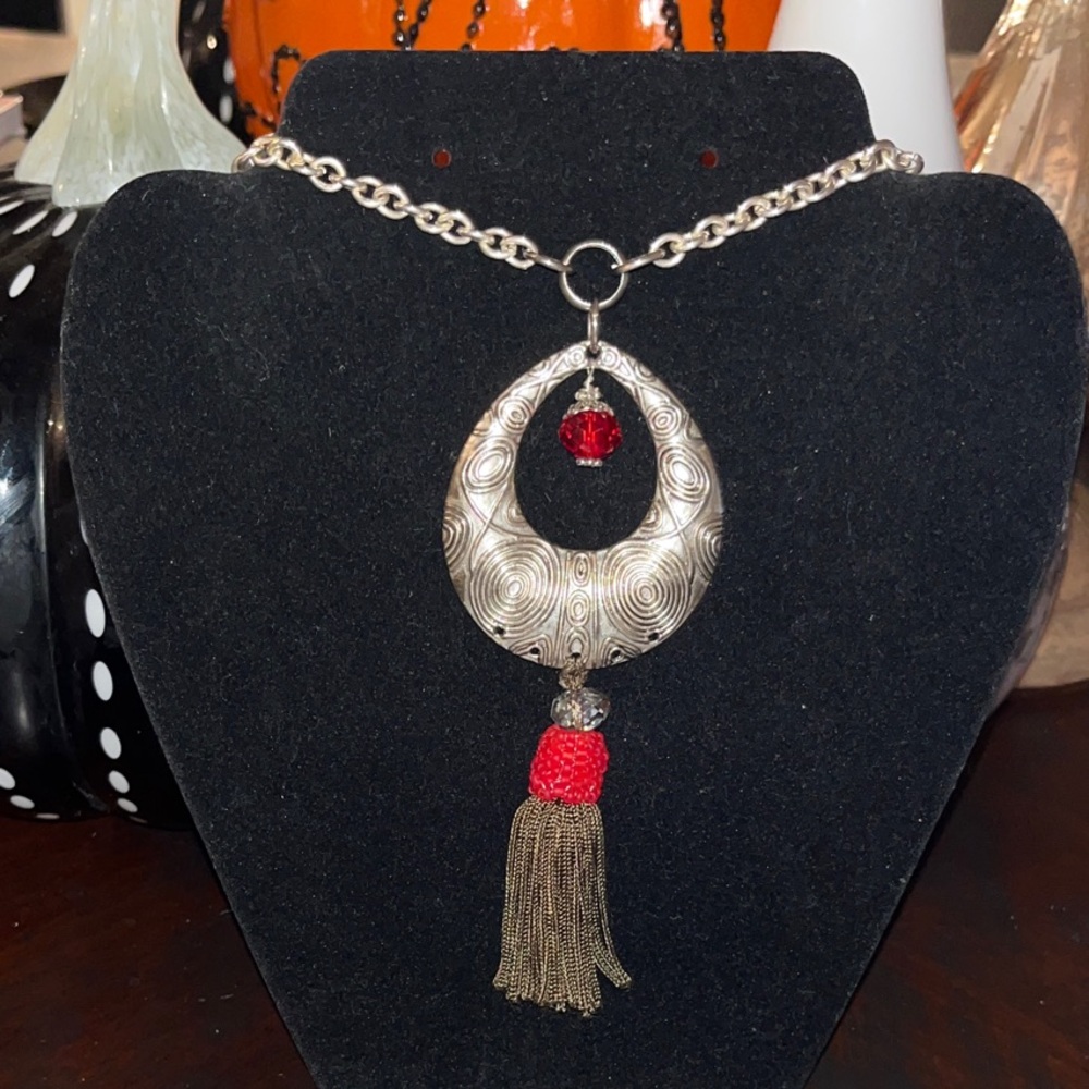 Boho Red Tassel Pendant Necklace | 31”